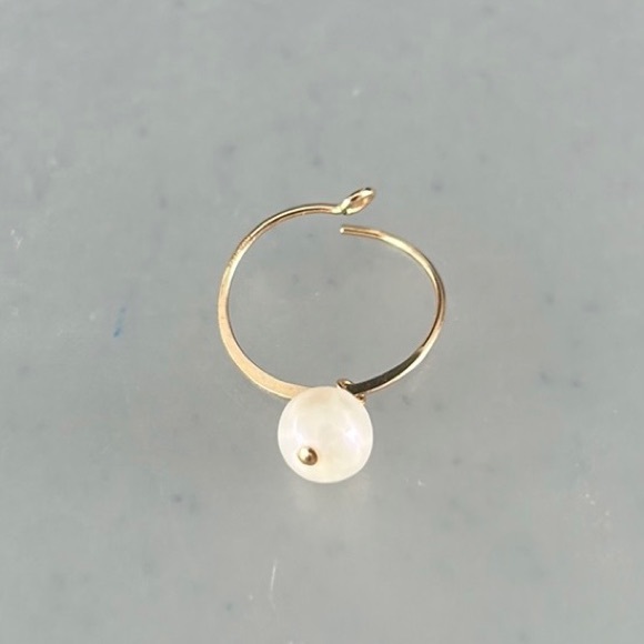 14K Gold Filled Tarnish Resistant Pearl Half Flat Wire Hoop Earrings - Picture 3 of 6